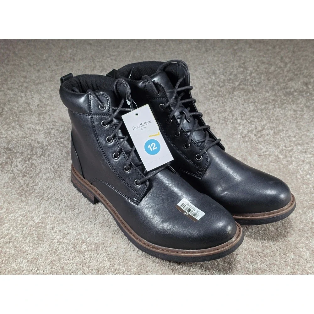 Goodfellow & Co Jeffrey Mens Black Combat Boots Lace Up Lug Sole Size 12 NEW